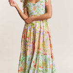 Margovil V Neck Bow Shoulder Tiered Floral Print Maxi Dress