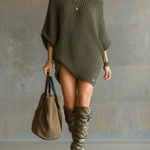 Women's Knit Loose Large Round Neck Batwing Sleeve Mini Dress