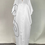 Half Sleeves Loose Elasticity Printed Split-Front Stand Collar Maxi Dresses