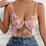Nadorine Butterfly Embroidered Side Tie Sling Crop Top