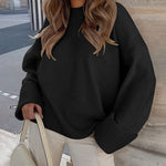 Women's Round Neck Long Sleeve Oversized Plush Knitted Thick Warm Pullover Sweater Top