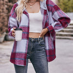 Nadorine Casual Mid-length Plaid Shirt Hooded Jacket