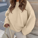 Women's Round Neck Long Sleeve Oversized Plush Knitted Thick Warm Pullover Sweater Top