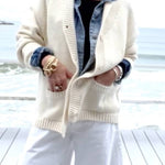 Chunky and Unique Knit Contrast Color Lobster Button Pocket Loose Cardigan