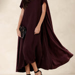 Loose Short Sleeves Pockets Solid Color Round-Neck Maxi Dresses