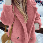 Lapel Fleece Jacket Long Sleeve Pockets Faux Fur Dressy Fall Outfits