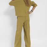 Two-piece Set Loose Vacation O-neck Half Sleeve Solid Tops Casual Wide Leg Pants Suits