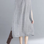 Artistic Retro Loose Split-Joint Plaid Buttoned Stand Collar Half Sleeves Midi Dress