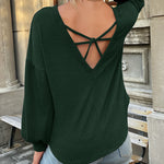 Nadorine Long Sleeve Backless Hollow Knit Sweater for Women Casual Work Office Loose Fit 2026 | Under