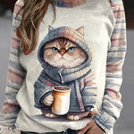 Winter Funny Cute Wonderland Clothing Cat Print Sweatshirt