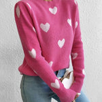 Nadorine Casual Slim Peach Heart Pattern Long Sleeve Sweater