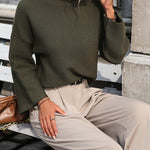 Nadorine Crewneck Knitted Sweater Solid Color Batwing Long Sleeve Pullover Jumper Top