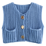 Pocket Sleeveless Cropped Knitted Cardigan Vest