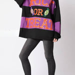 Halloween Letter Sequined Colorblock Sweatshirt Casual Top