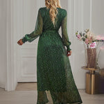 V-neck High Split Long Evening Dress with Belt