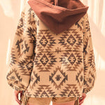 Nadorine Aztec Pull Over Hoodie with Zipper and Side Pockets, Long Sleeve BOHO Western style
