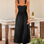 Nadorine Women's Casual Sleeveless Hollows High Waist Bodysuit Spaghetti Strap Loose Jumpsuit Overalls