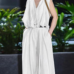 Loose Sleeveless Pleated Split-Joint V-Neck Blouses&Shirts Tops