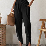 High Waist Wide Leg Palazzo Lounge Pants Smocked Elastic Waist Cotton Pants