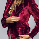 Velvet irregular hem single-button suit jacket