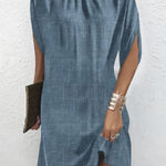 Loose Raglan Sleeve Solid Color Mock Neck Mini Dresses