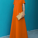 Loose Short Sleeves Solid Color High-Neck Maxi Dresses