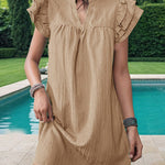 A-Line Loose Ruffled Solid Color Stand Collar Mini Dresses