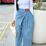 Stylish Pleated Casual Pocket Wide-leg Jeans