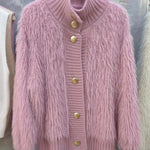 Women's Faux Fur Sweater Cardigan Knitted Turtleneck Jumper Fluffy Coat