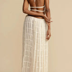 Versatility and Vintage Charm Pleated Drawstring Waist Tiered Maxi Skirt