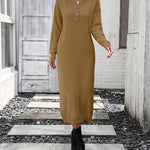 Sweater Maxi Dress Long Sleeve Button V Neck Knitted Dresses Oversized Loose Fashion Streetwear