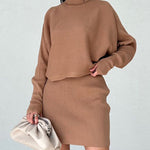 Nadorine Women's Casual Two Pieces Sets Turtleneck Sweater and Mini Skirt Suits