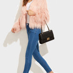 Faux Fur Coat Long Sleeve V-Neck Plush Warm Jacket Coat