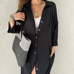 Nadorine Women's Button Long Pocket Shirt Casual Dress