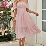 One Shoulder Solid Tapered Waist Elegant Long Dress