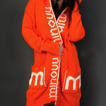 Long Elegant Stripe Cardigan Wool Long Sleeve Hooded Letter Knitted Coat