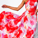 One Shoulder Sleeveless Print Asymmetric Maxi Pleated Dress