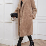 Faux Fur Long Grain Fleece Wool Cardigan Coat