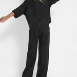 Two-piece Set Loose Vacation O-neck Half Sleeve Solid Tops Casual Wide Leg Pants Suits