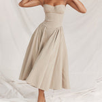 Spaghetti Strap A-line Midi Dress Sleeveless Low-Cut Corset Cami Dresses with Pockets