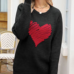 Nadorine Casual Heart Round Neck Pullovers Long Sleeve Sweaters