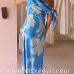 One Shoulder Tie Knot Printed Maxi Dress