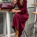 Column Ribbed Maxi Dress with Crew Neck in Burgundy