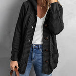 Hooded Fleece Lined Sweater Cardigan Button Down Front Winter Coat