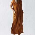 Sleeveless Linen Dress Loose Slim Knee-length Solid Color Shirt Dress