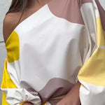 Unique Printed Balloon Sleeve Loose Top and Fringed Hem Skirt Set