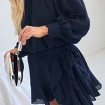 Long-Sleeve Wrap Micro Mini Dress