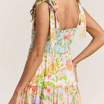 Margovil V Neck Bow Shoulder Tiered Floral Print Maxi Dress