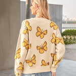 Nadorine Butterfly Print Crew Neck Oversized Knit Sweater