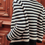 Black Contrast Striped Print Button Up Cardigan